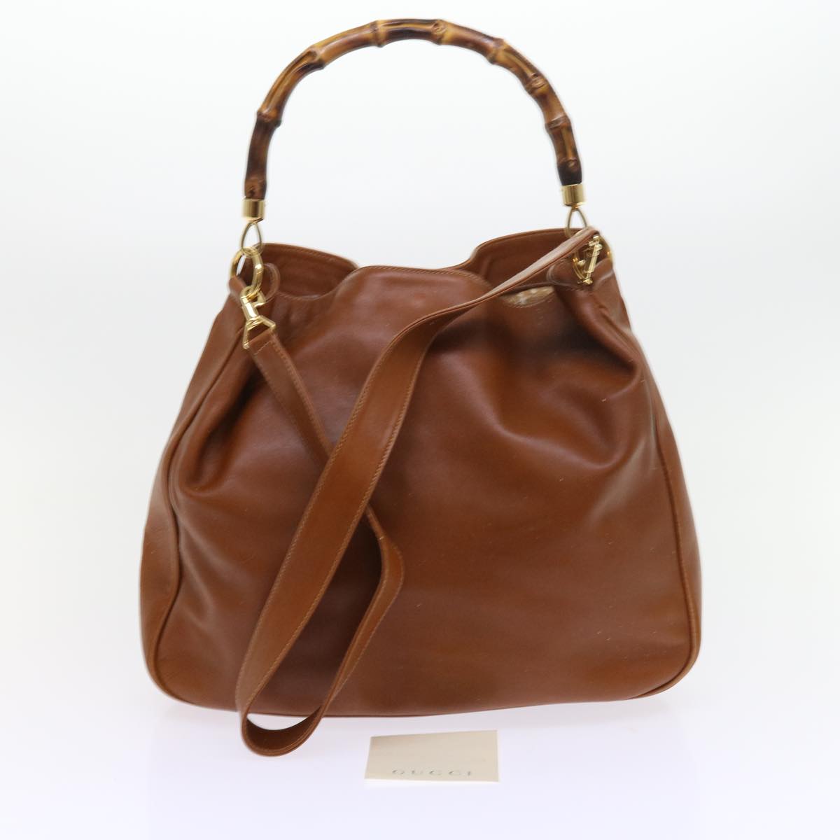 GUCCI Bamboo Shoulder Bag Leather 2way Brown Auth 56298