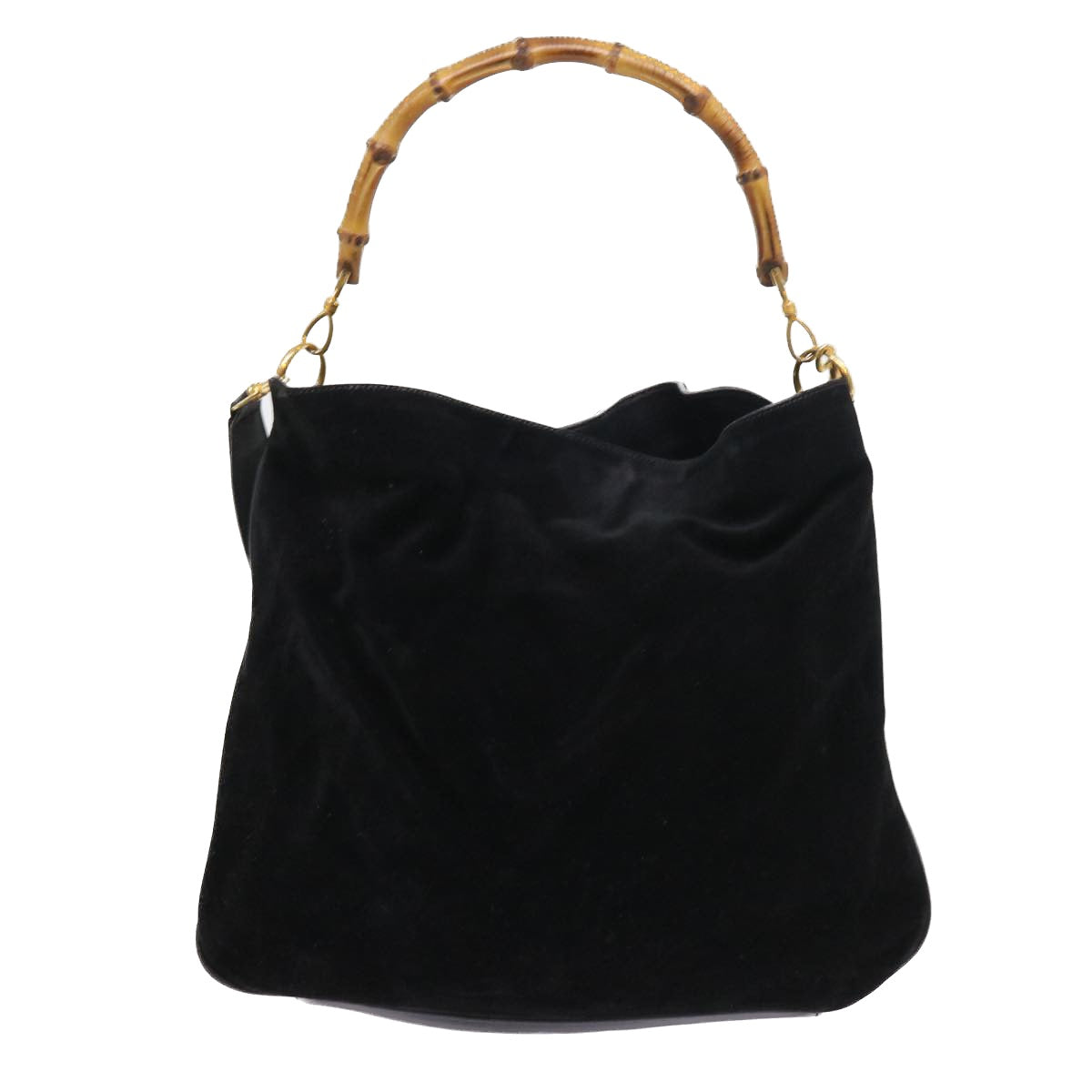 GUCCI Bamboo Shoulder Bag Suede 2way Black Auth 56300