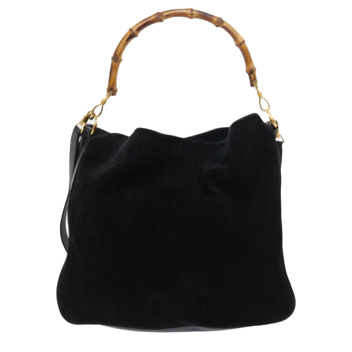 GUCCI Bamboo Shoulder Bag Suede 2way Black Auth 56300 - 0