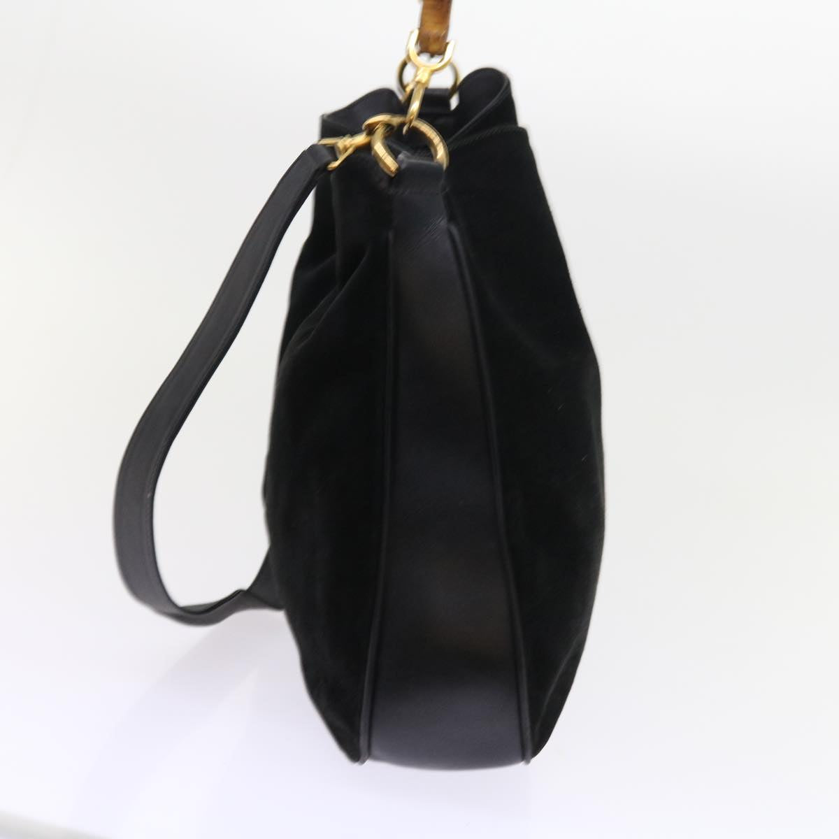 GUCCI Bamboo Shoulder Bag Suede 2way Black Auth 56300