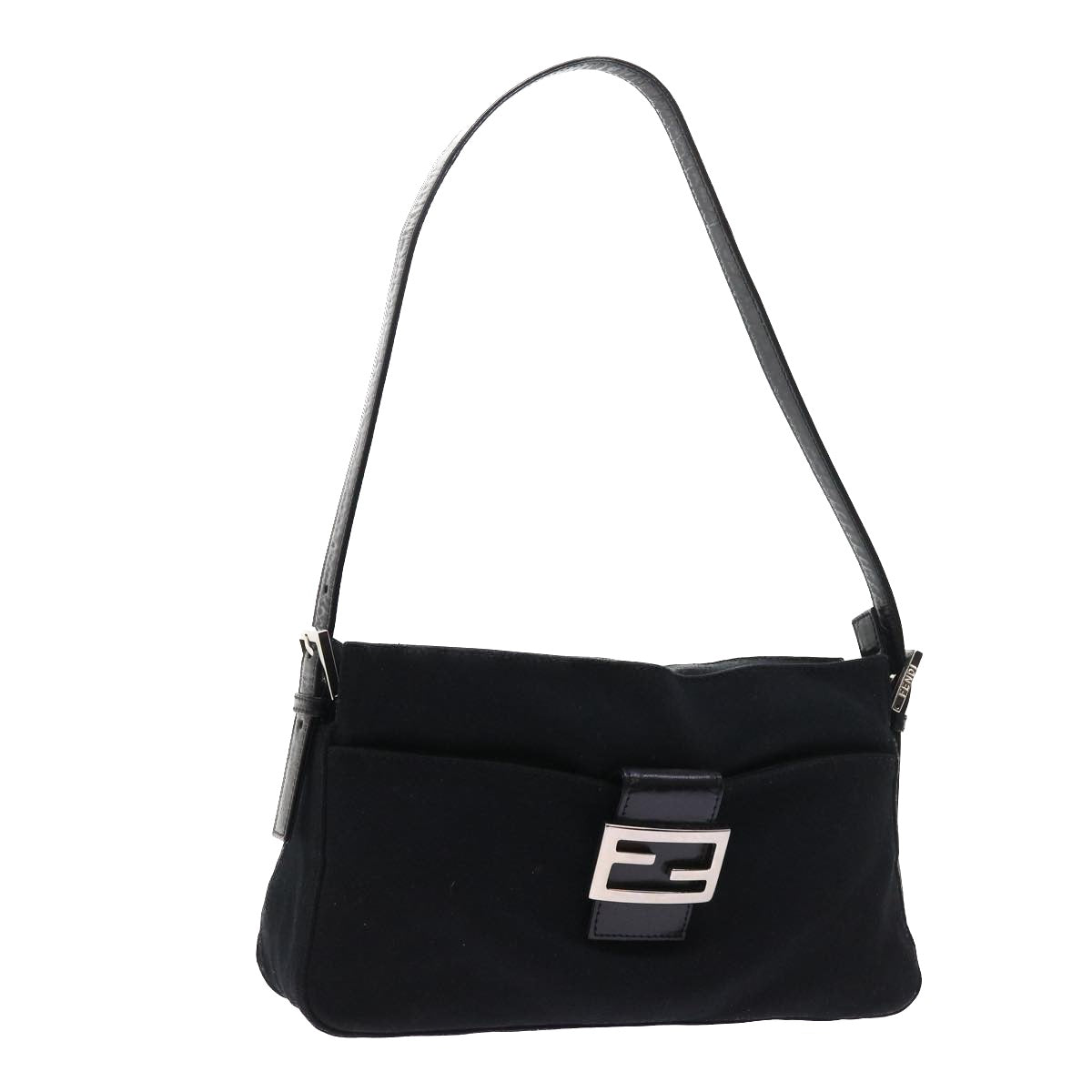 FENDI Mamma Baguette Shoulder Bag Nylon Black Auth 56301