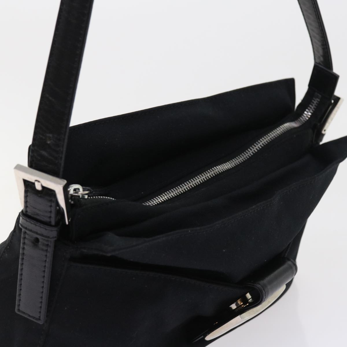 FENDI Mamma Baguette Shoulder Bag Nylon Black Auth 56301