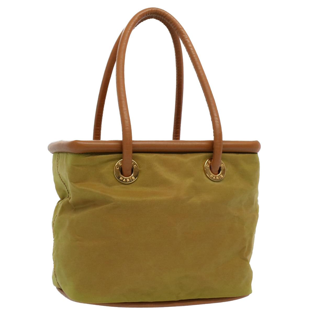 CELINE Hand Bag Nylon Leather Khaki Auth 56308