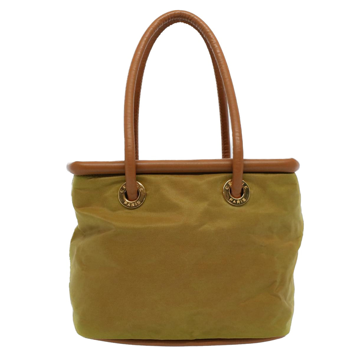 CELINE Hand Bag Nylon Leather Khaki Auth 56308