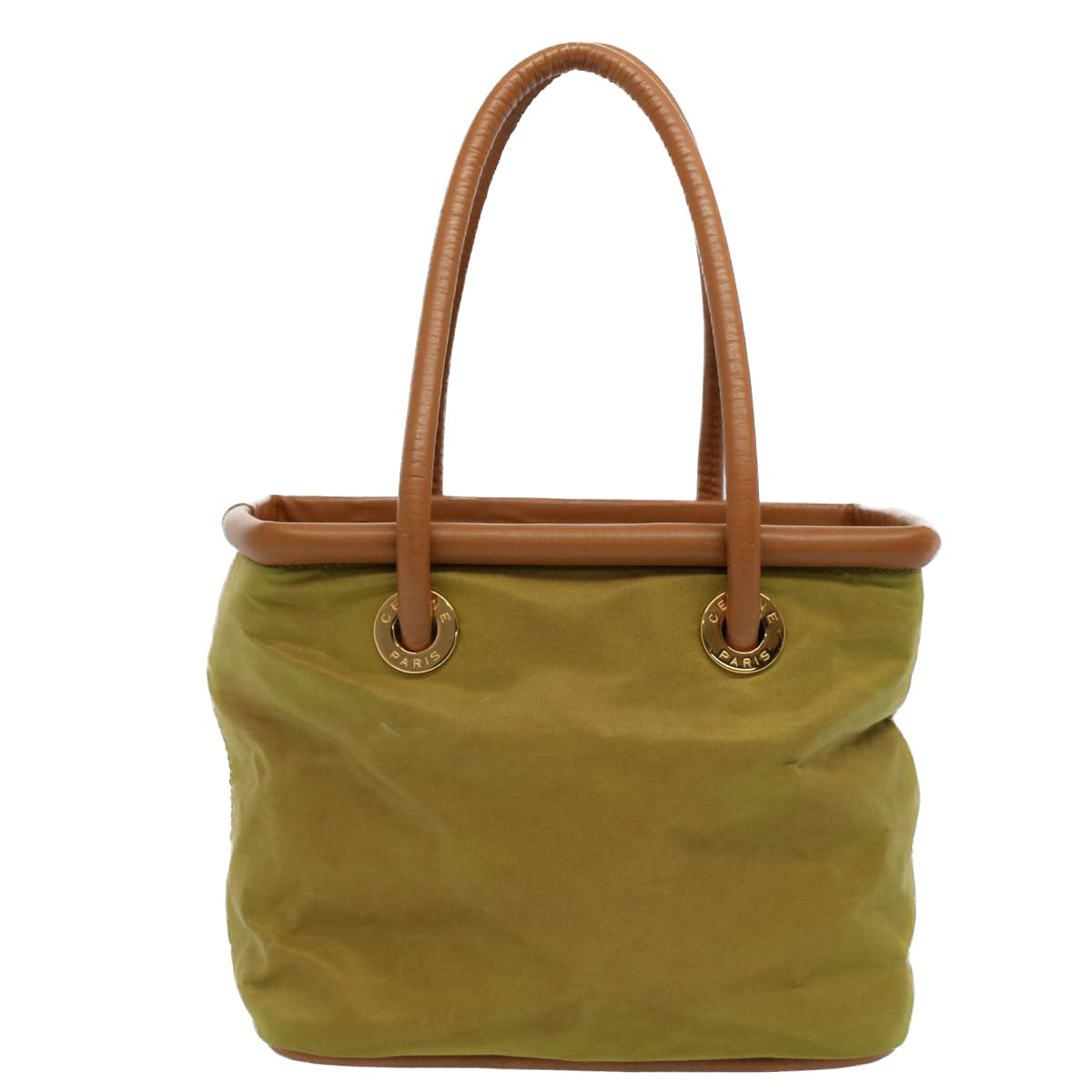 CELINE Hand Bag Nylon Leather Khaki Auth 56308 - 0