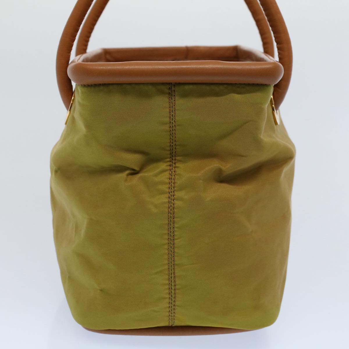 CELINE Hand Bag Nylon Leather Khaki Auth 56308