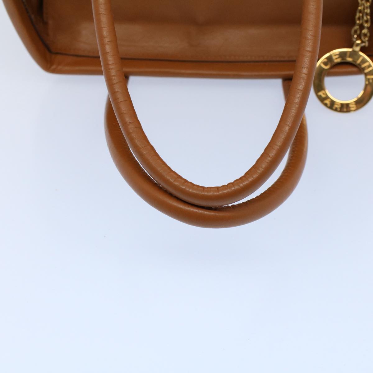 CELINE Hand Bag Nylon Leather Khaki Auth 56308