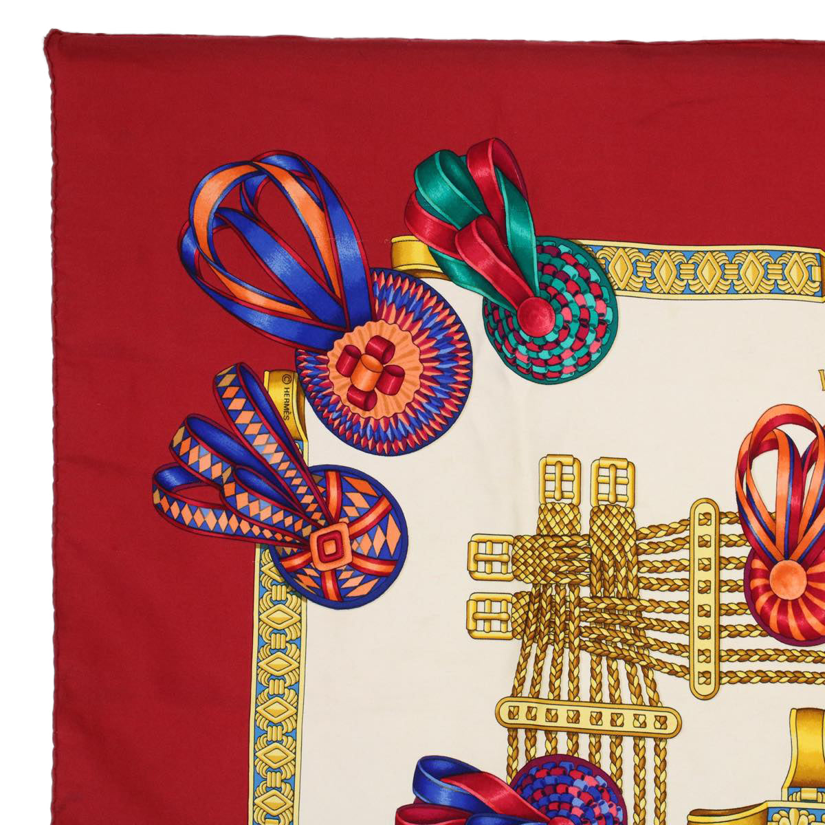 HERMES Carre 90 Les ruban du cheval Scarf Silk Red Auth 56338 - 0