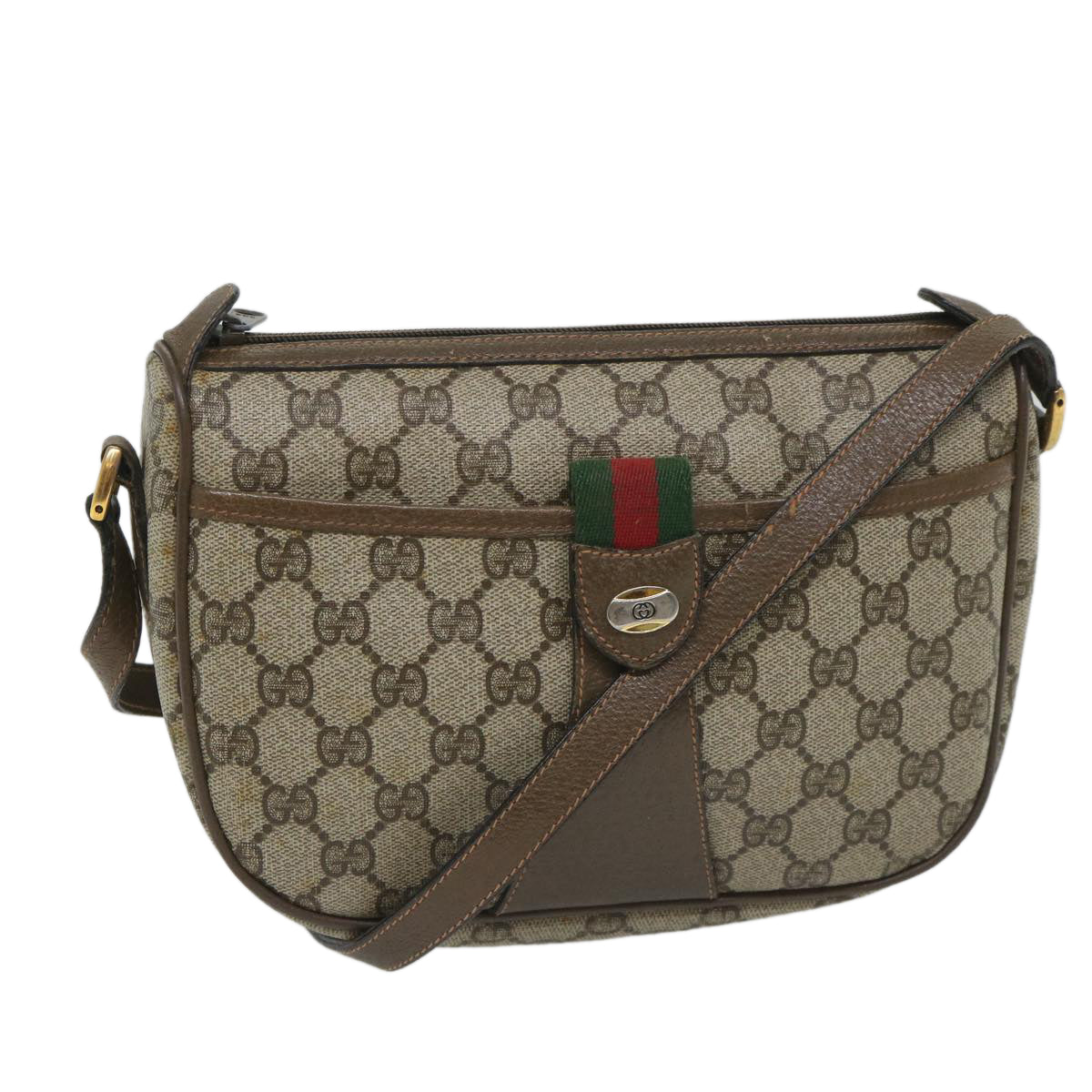 GUCCI GG Supreme Web Sherry Line Shoulder Bag Beige Red 89 02 032 Auth 56367