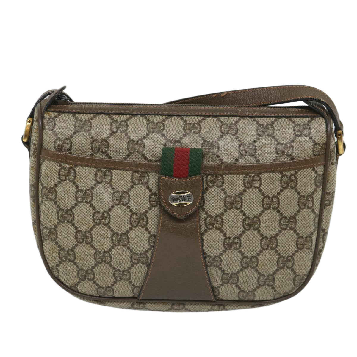 GUCCI GG Supreme Web Sherry Line Shoulder Bag Beige Red 89 02 032 Auth 56367