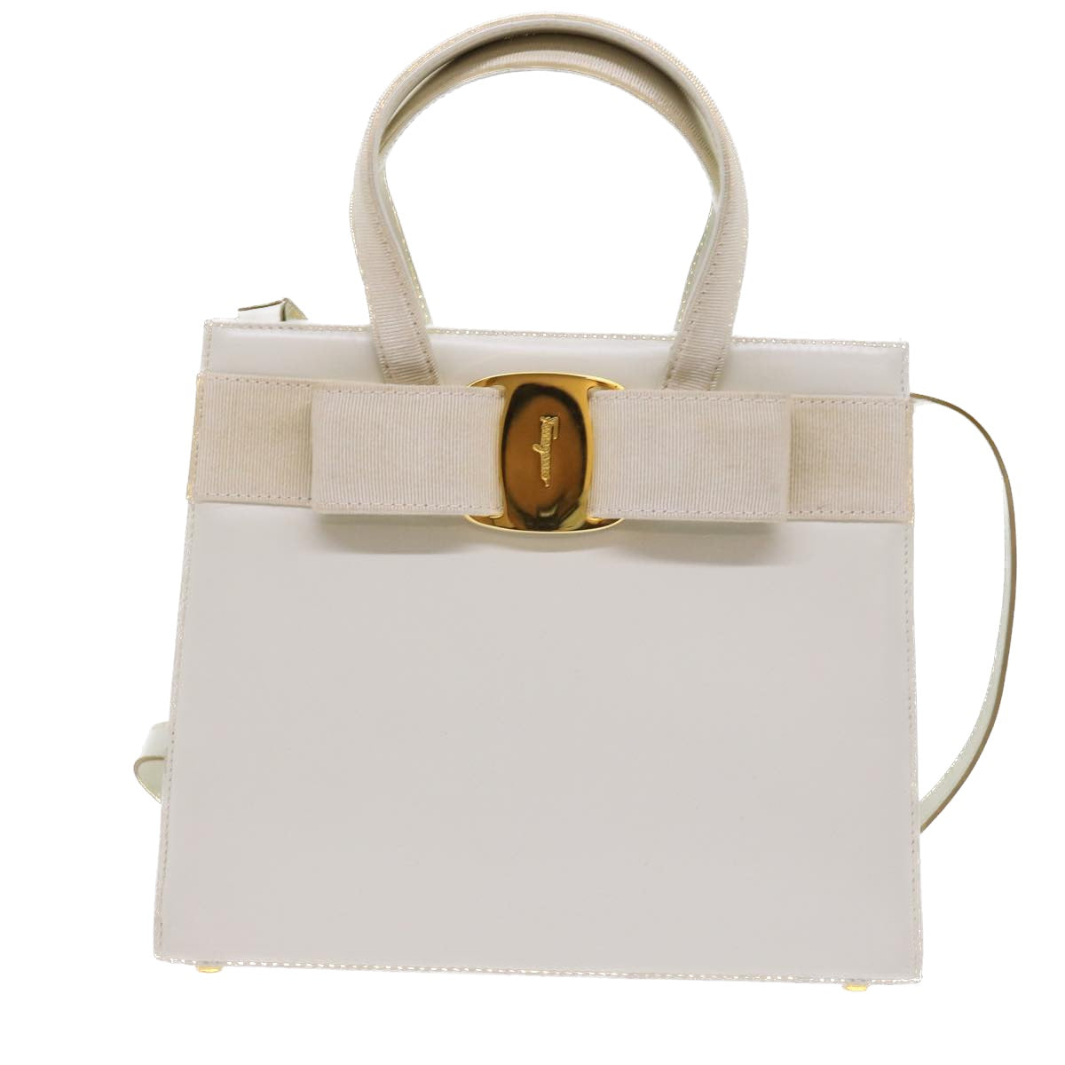 Salvatore Ferragamo Hand Bag Leather 2way White Auth 56373