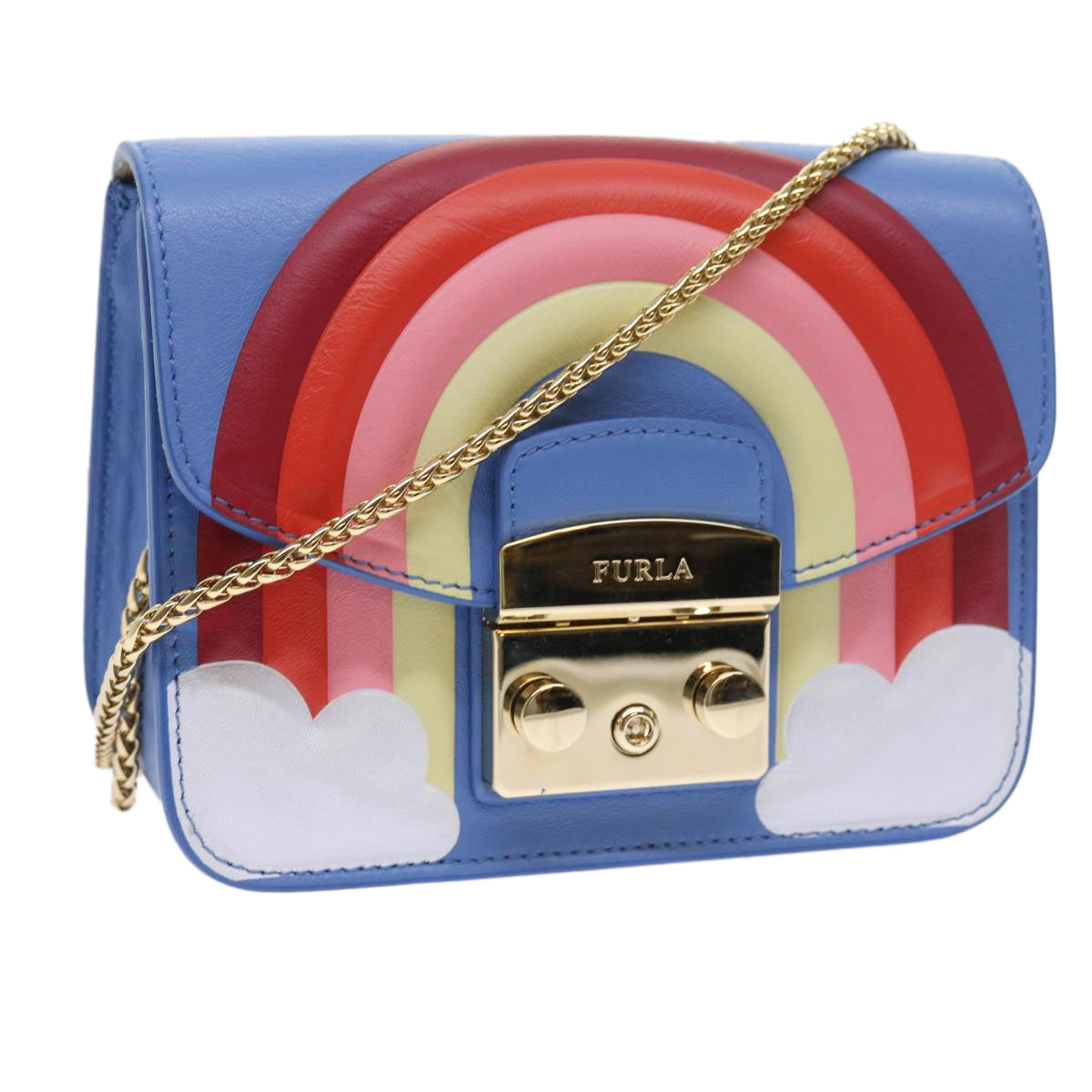 FURLA Chain Shoulder Bag Leather Multicolor Auth 56375