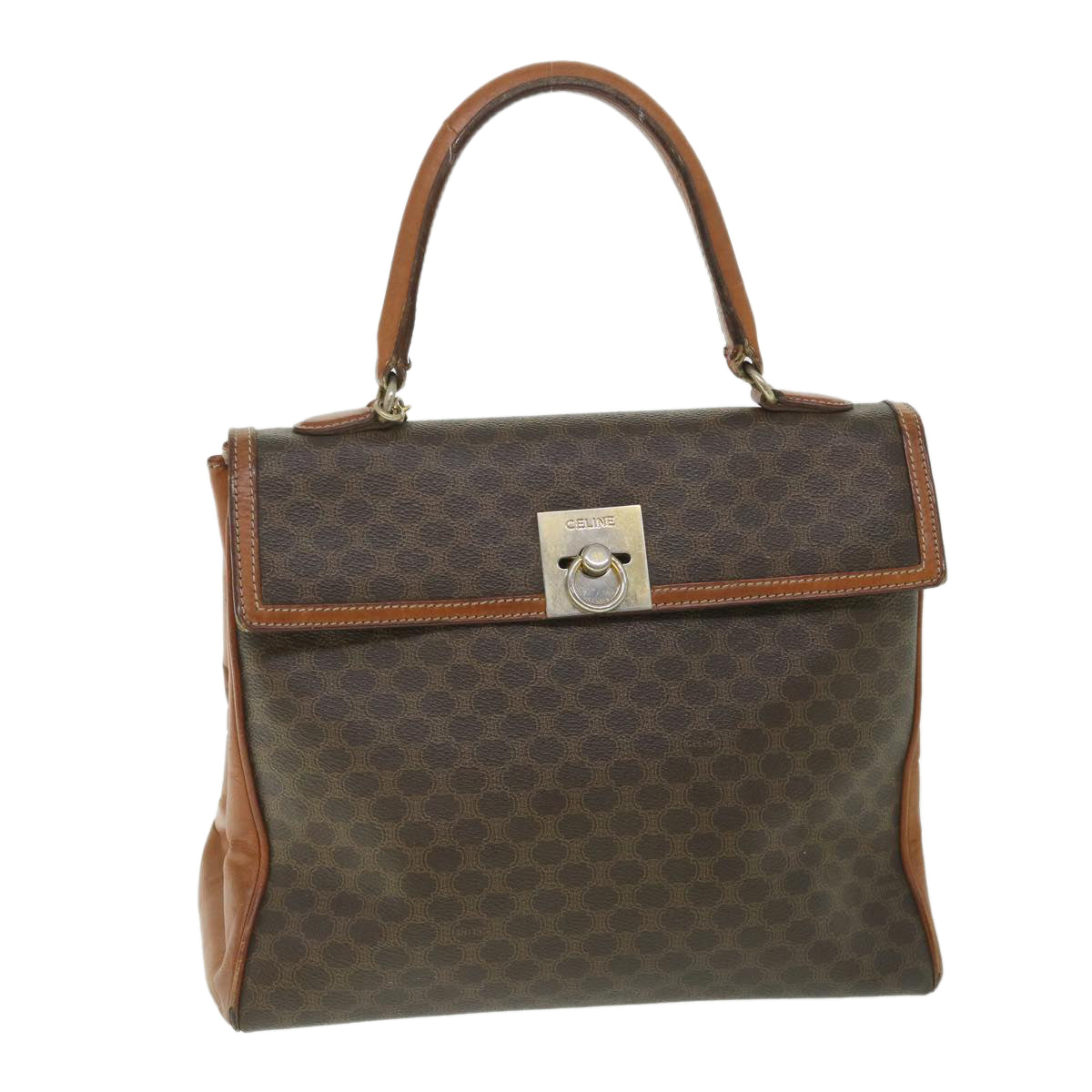 CELINE Macadam Canvas Hand Bag PVC Leather Brown Auth 56385