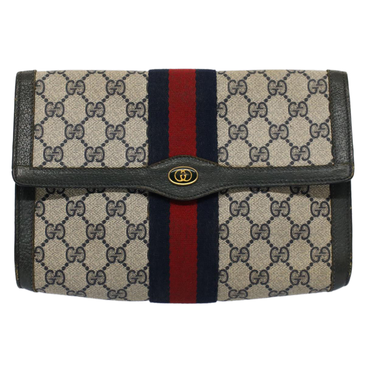 GUCCI GG Supreme Sherry Line Clutch Bag Red Navy gray 89 01 006 Auth 56451 - 0