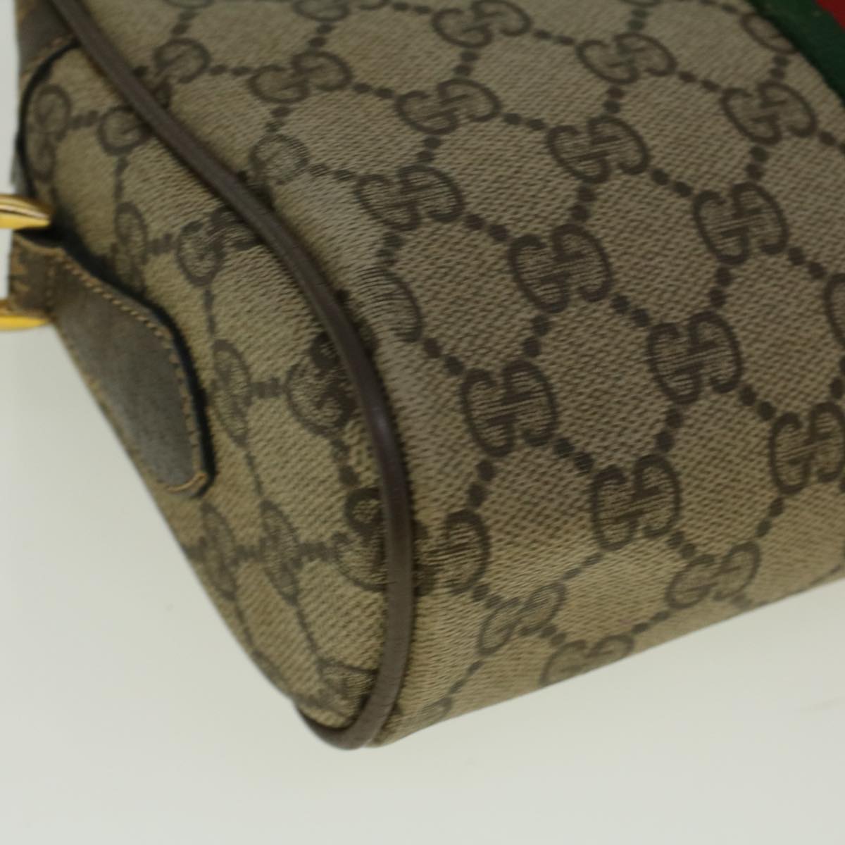 GUCCI GG Canvas Web Sherry Line Shoulder Bag PVC Leather Beige Green Auth 56454