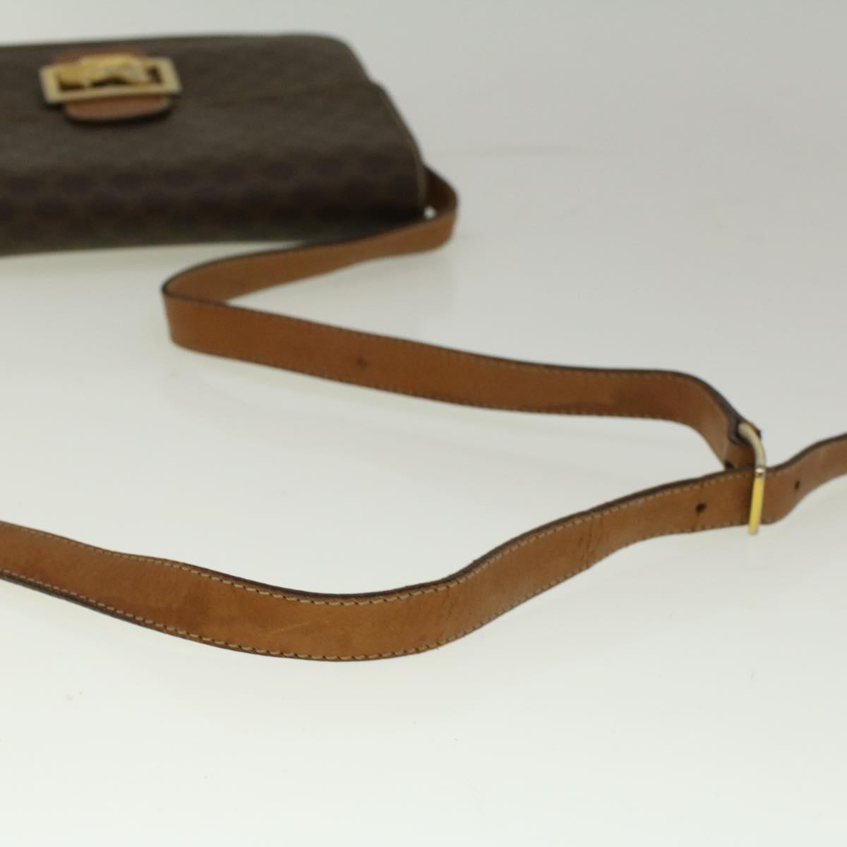 CELINE Macadam Canvas Horse Carriage Shoulder Bag PVC Leather Brown Auth 56467