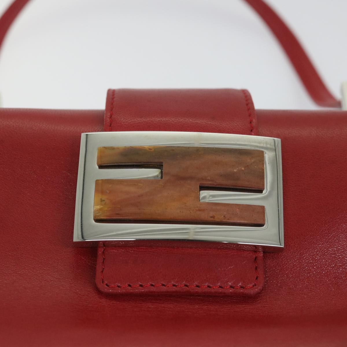 FENDI Mamma Baguette Hand Bag Leather Red Auth 56545