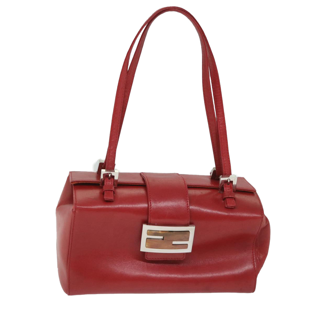 FENDI Mamma Baguette Hand Bag Leather Red Auth 56545