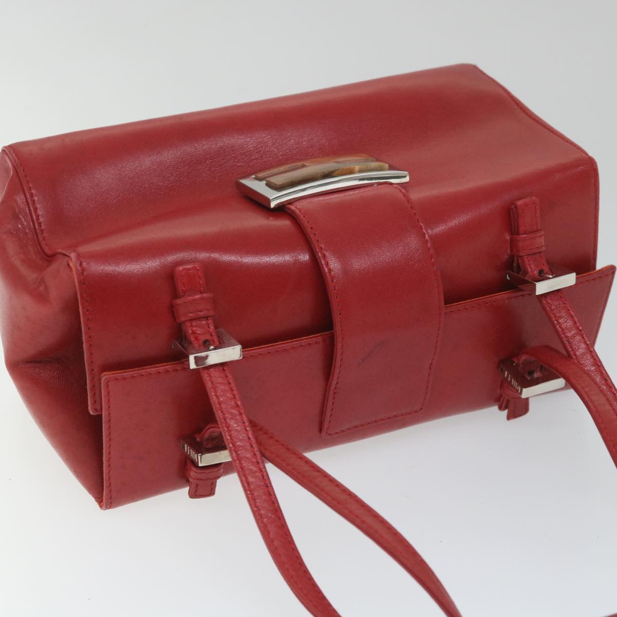 FENDI Mamma Baguette Hand Bag Leather Red Auth 56545