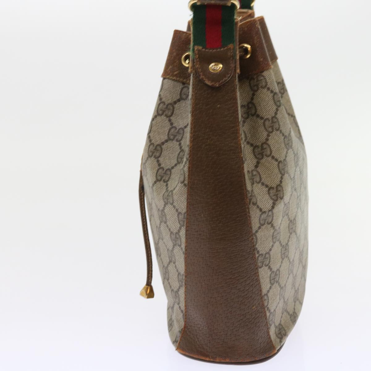 GUCCI GG Canvas Web Sherry Line Shoulder Bag PVC Leather Beige Green Auth 56565