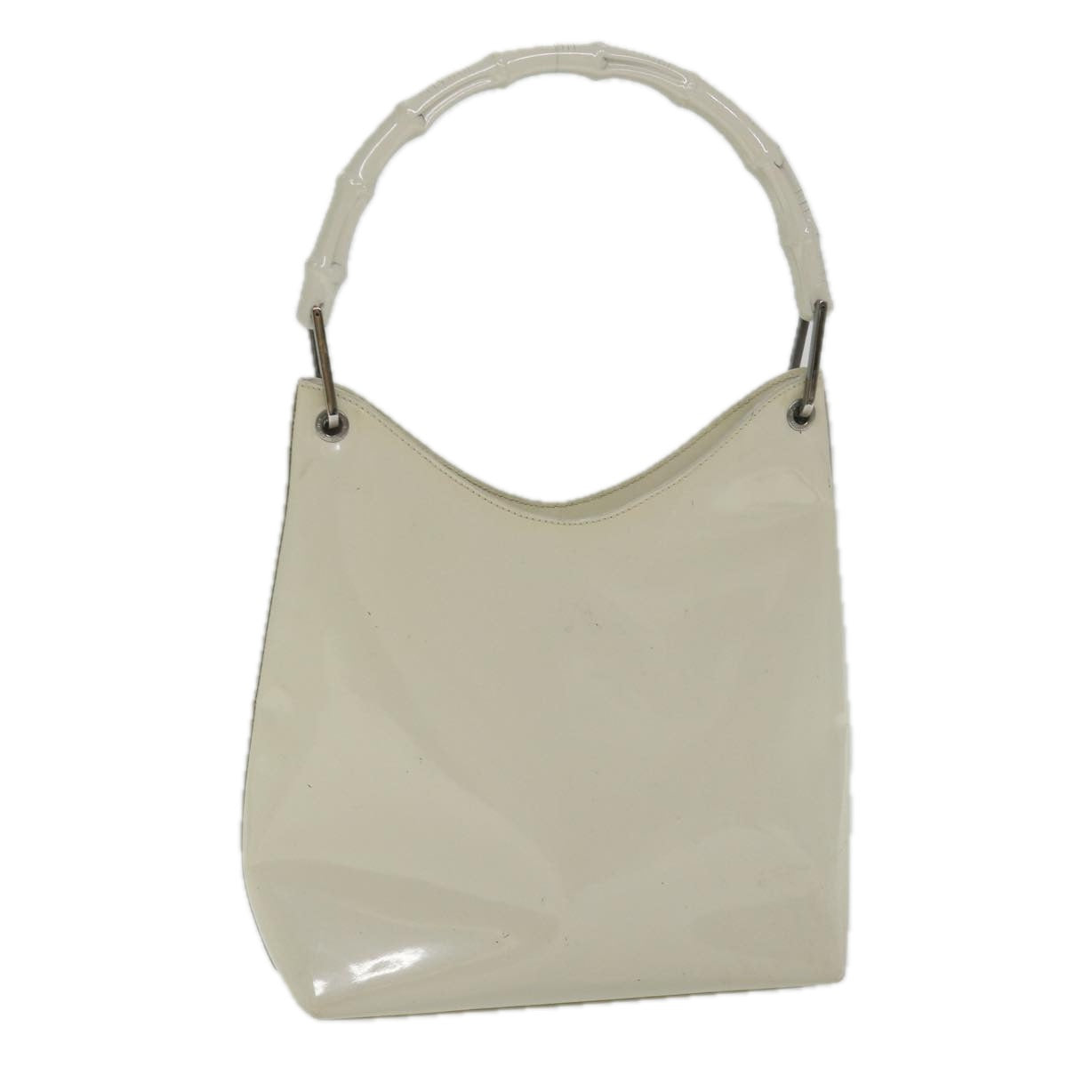 GUCCI Bamboo Shoulder Bag Patent leather Ivory Auth 56566