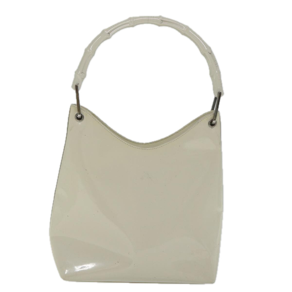 GUCCI Bamboo Shoulder Bag Patent leather Ivory Auth 56566