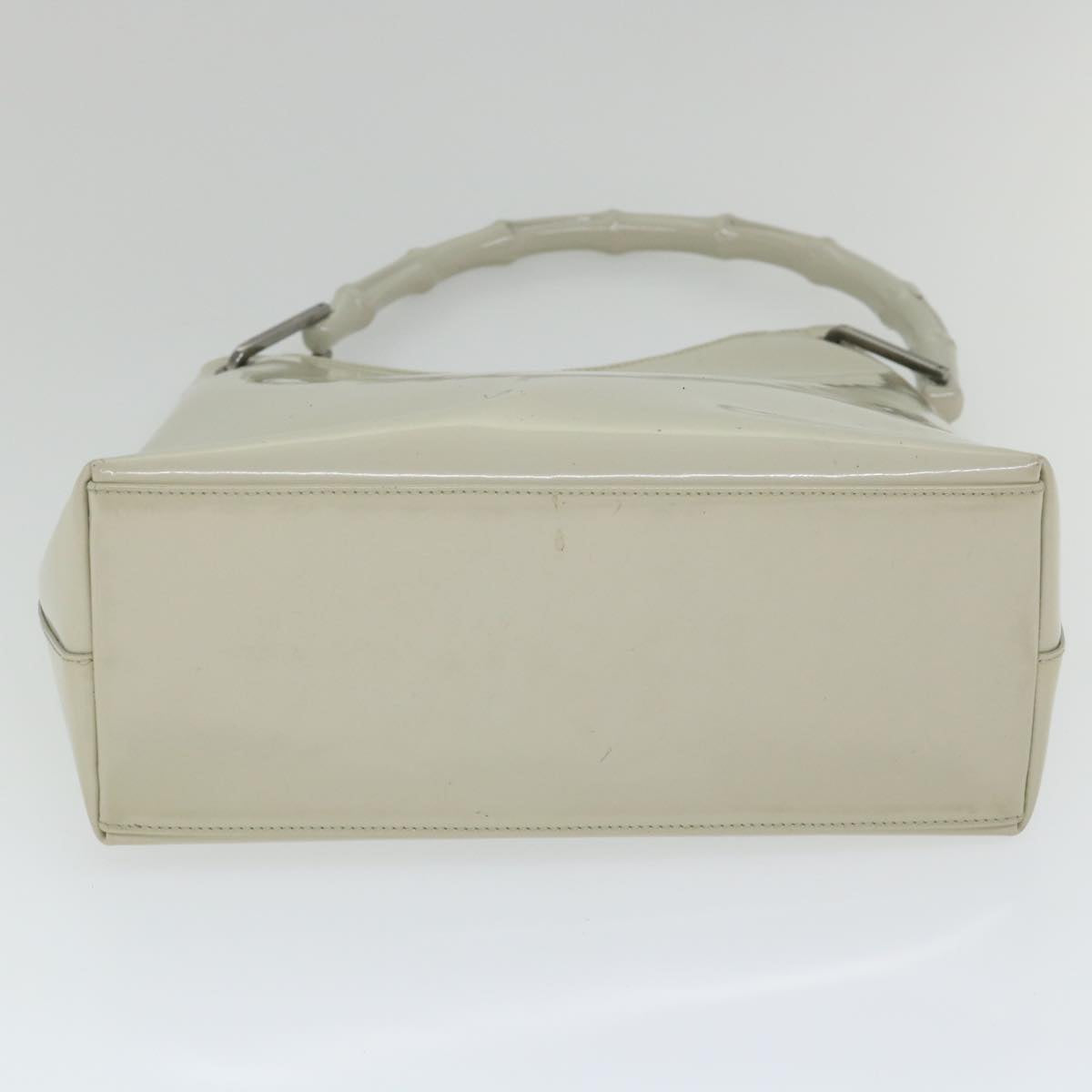 GUCCI Bamboo Shoulder Bag Patent leather Ivory Auth 56566