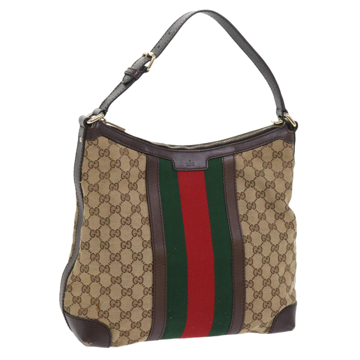 GUCCI GG Canvas Web Sherry Line Shoulder Bag Beige Green Red 257084 Auth 56567