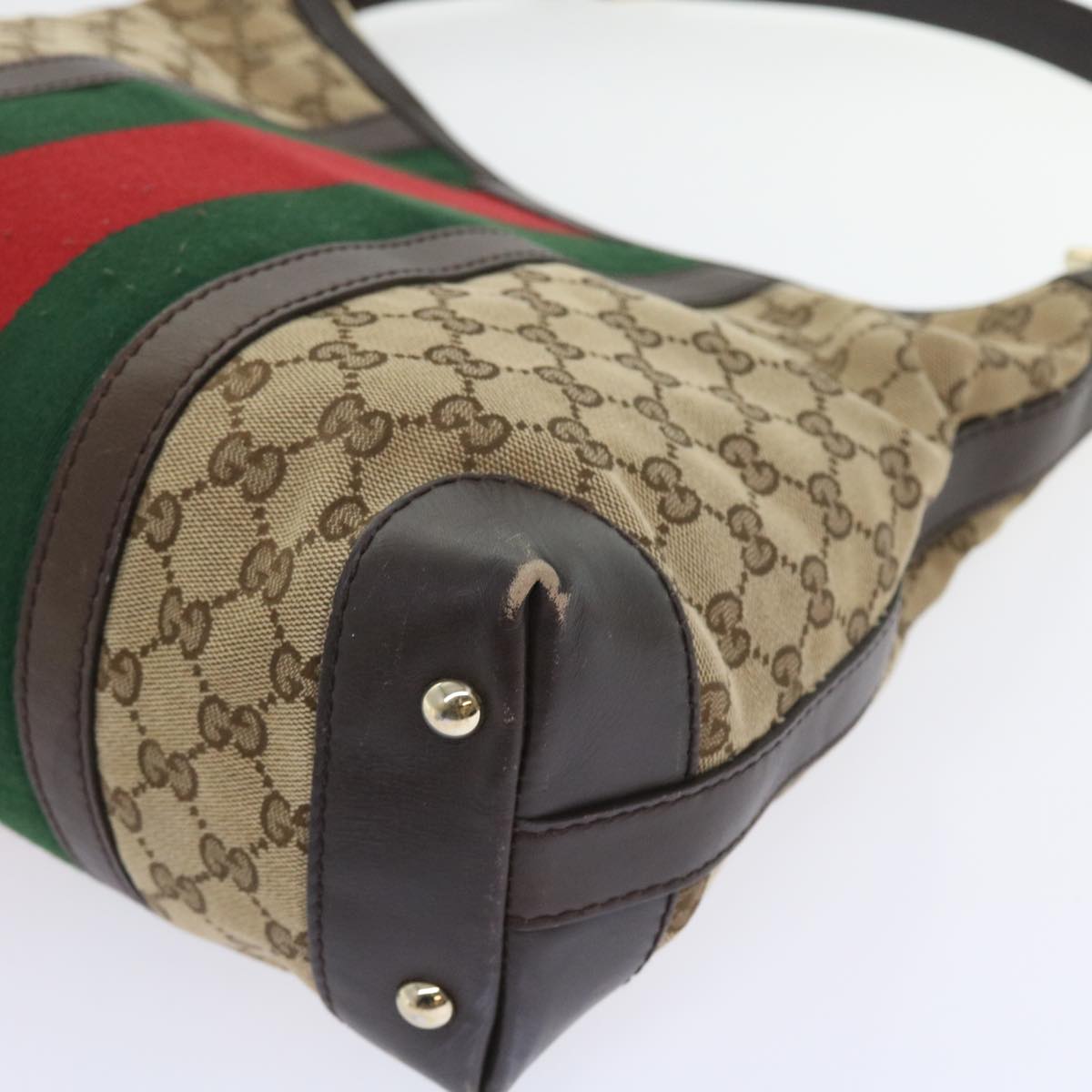 GUCCI GG Canvas Web Sherry Line Shoulder Bag Beige Green Red 257084 Auth 56567