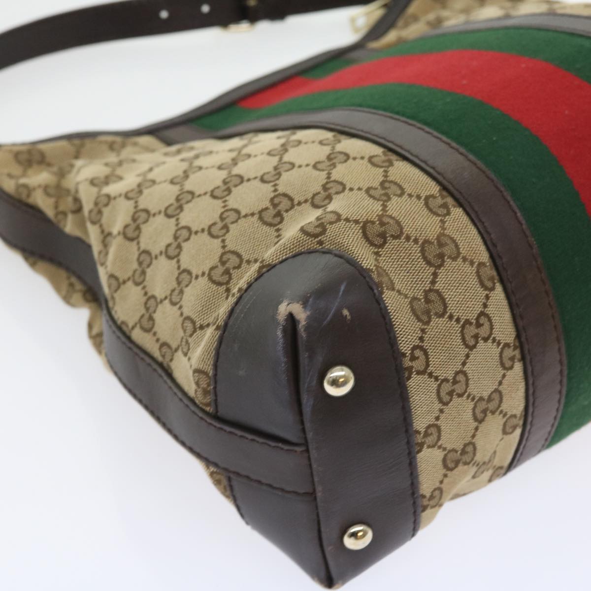 GUCCI GG Canvas Web Sherry Line Shoulder Bag Beige Green Red 257084 Auth 56567