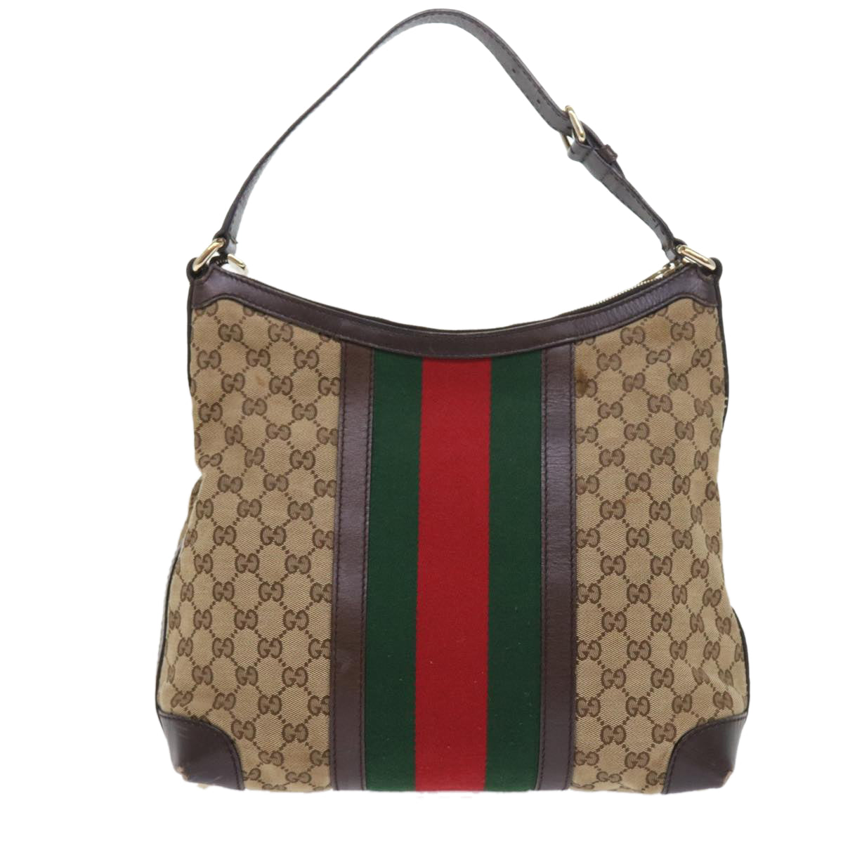 GUCCI GG Canvas Web Sherry Line Shoulder Bag Beige Green Red 257084 Auth 56567 - 0