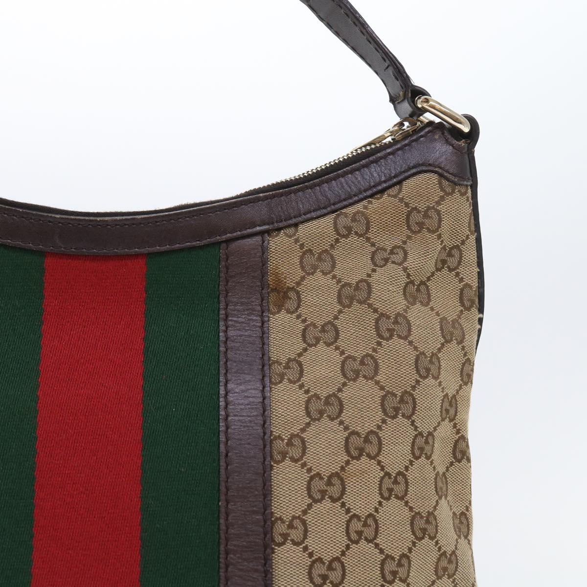 GUCCI GG Canvas Web Sherry Line Shoulder Bag Beige Green Red 257084 Auth 56567