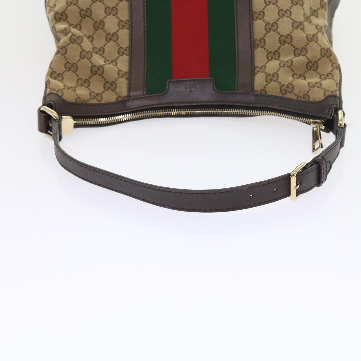 GUCCI GG Canvas Web Sherry Line Shoulder Bag Beige Green Red 257084 Auth 56567