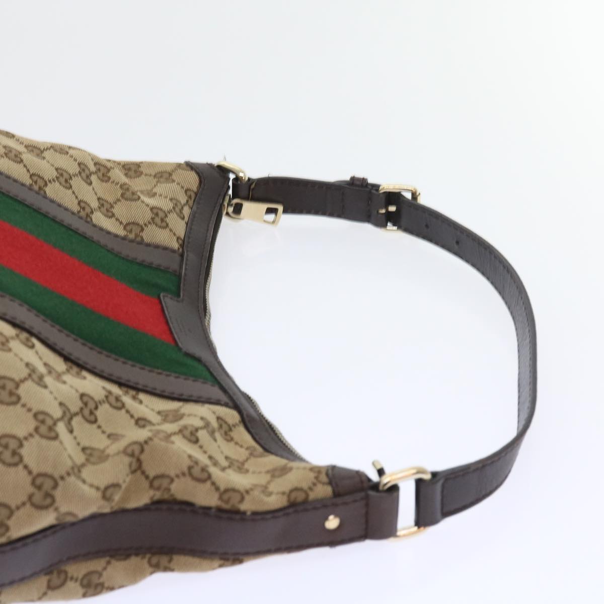 GUCCI GG Canvas Web Sherry Line Shoulder Bag Beige Green Red 257084 Auth 56567