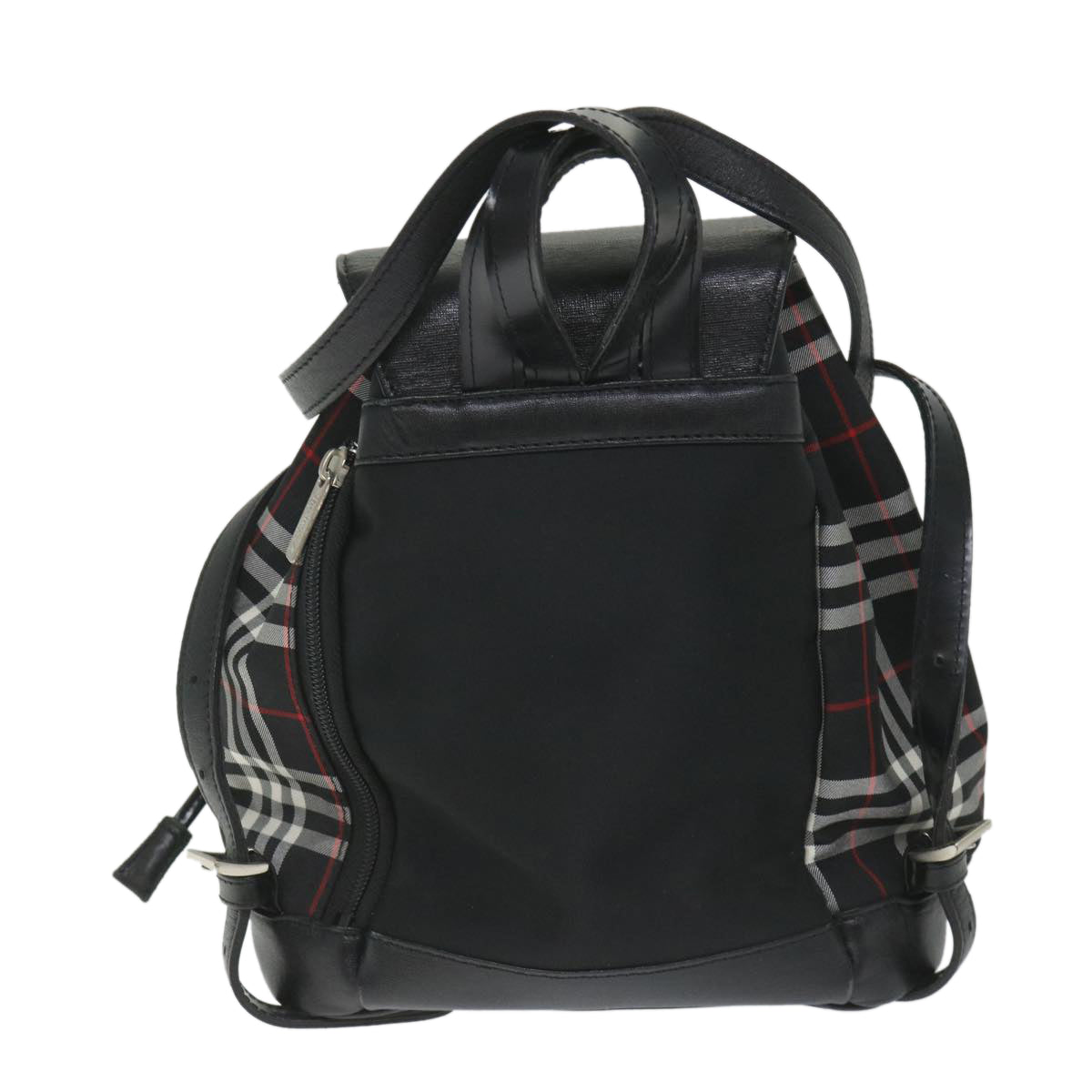 Burberrys Nova Check Blue Label Backpack Nylon Black Auth 56571