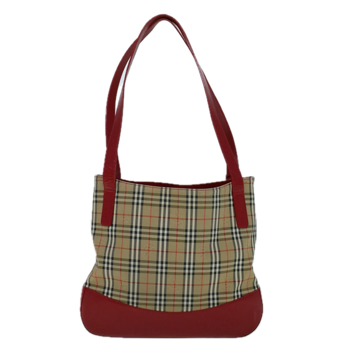 Burberrys Nova Check Tote Bag Canvas Beige Red Auth 56573