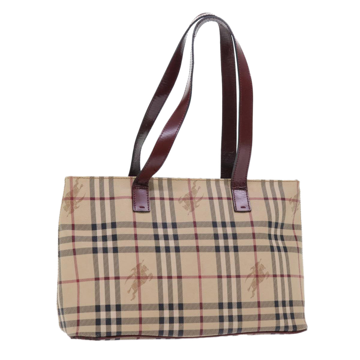 BURBERRY Nova Check Tote Bag PVC Leather Beige Auth 56574