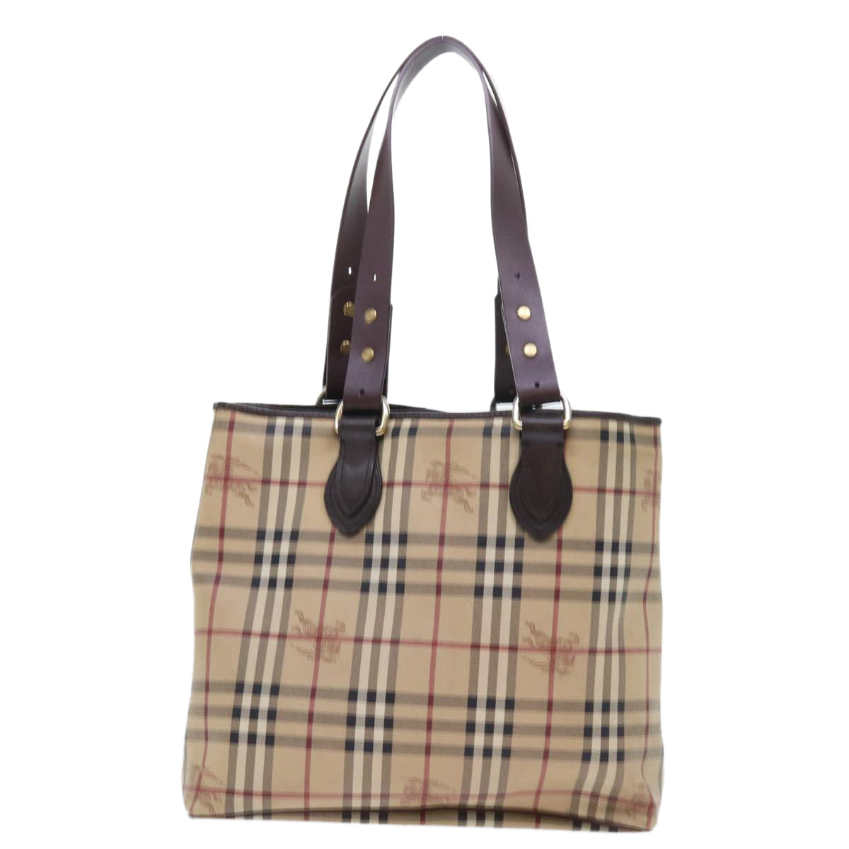 BURBERRY Nova Check Tote Bag PVC Leather Beige Auth 56575 - 0