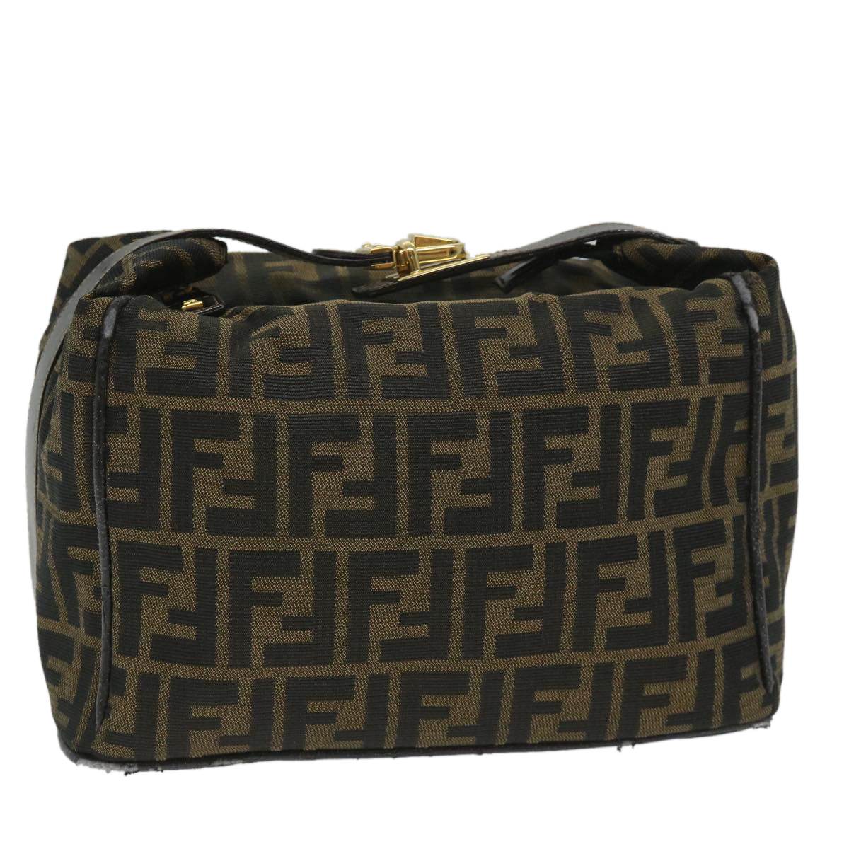 FENDI Zucca Canvas Vanity pouch Hand Bag Nylon Brown Black Auth 56582