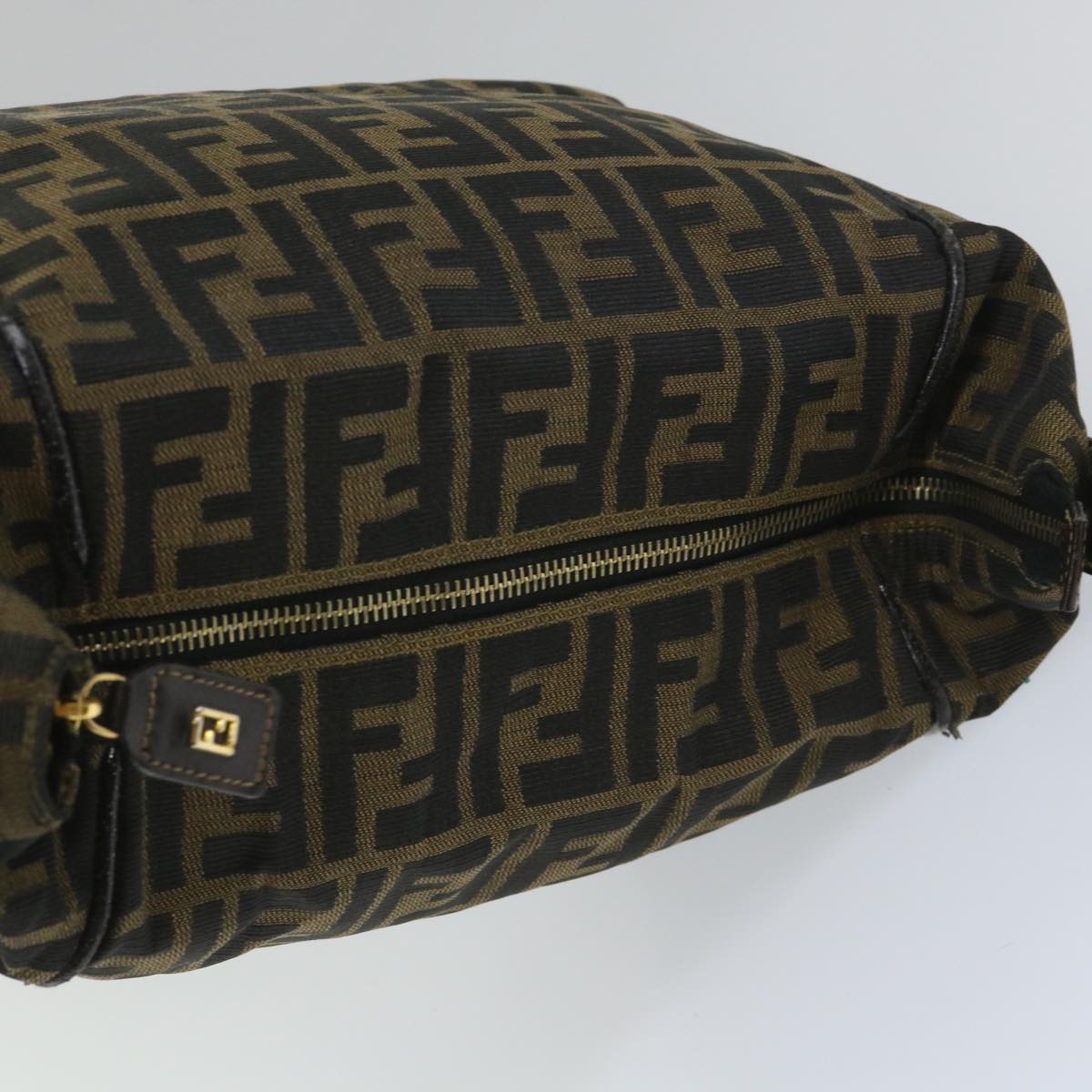 FENDI Zucca Canvas Vanity pouch Hand Bag Nylon Brown Black Auth 56582