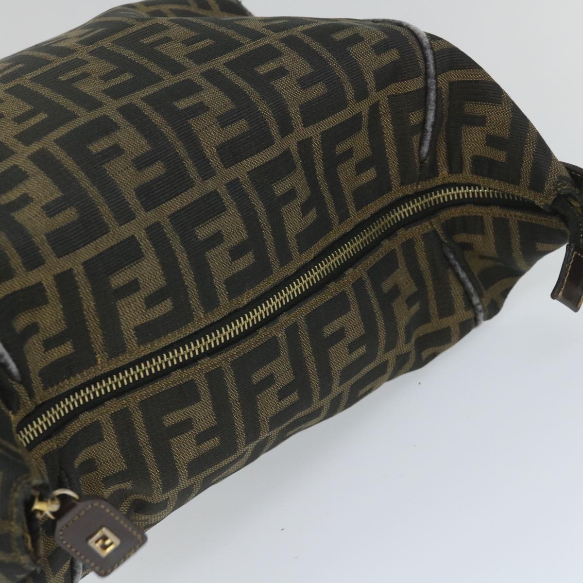 FENDI Zucca Canvas Vanity pouch Hand Bag Nylon Brown Black Auth 56583