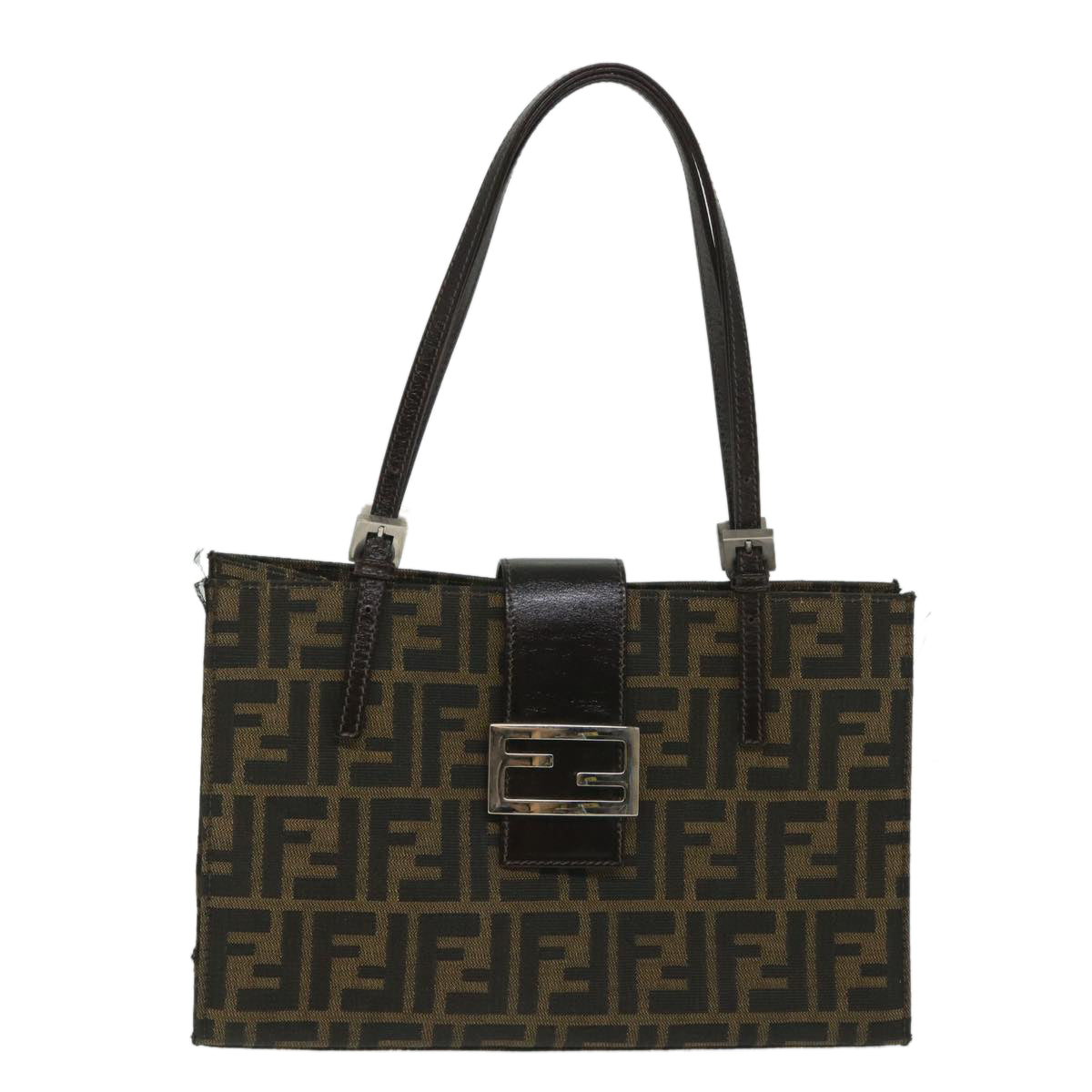 FENDI Zucca Canvas Mamma Hand Bag Nylon Brown Black Auth 56586