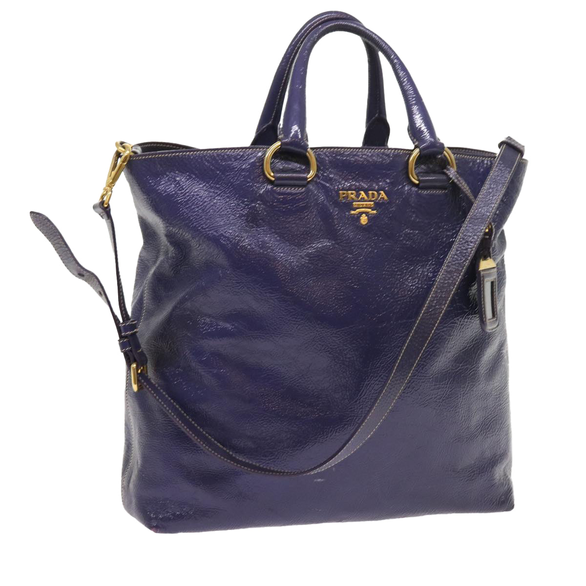 PRADA Hand Bag Enamel 2way Purple Auth 56587