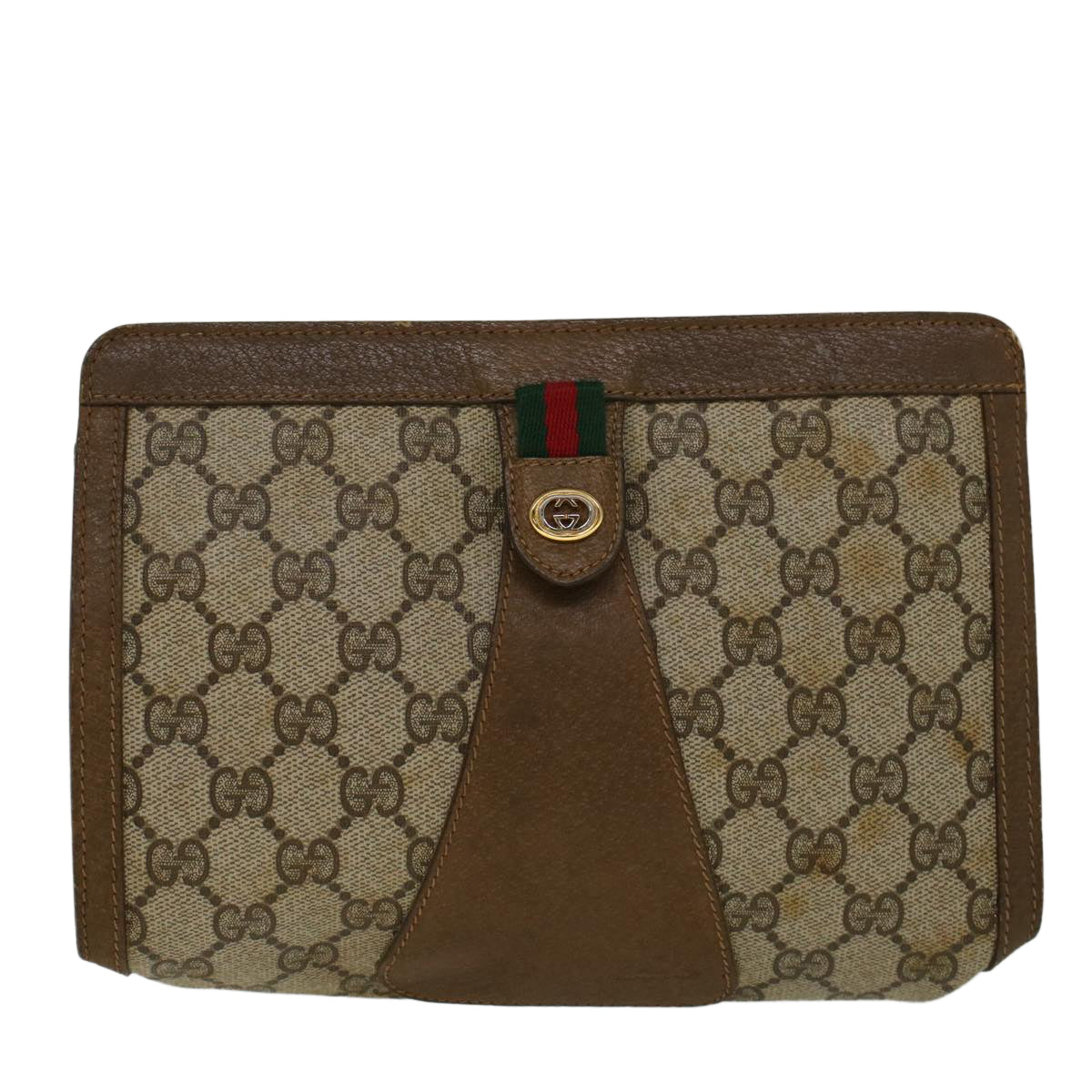 GUCCI GG Supreme Web Sherry Line Clutch Bag Beige Red Green 89 01 032 Auth 56612 - 0