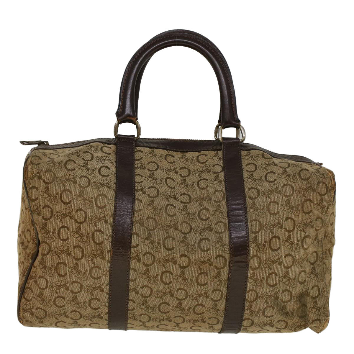 CELINE C Macadam Canvas Hand Bag Leather Beige Auth 56626 - 0