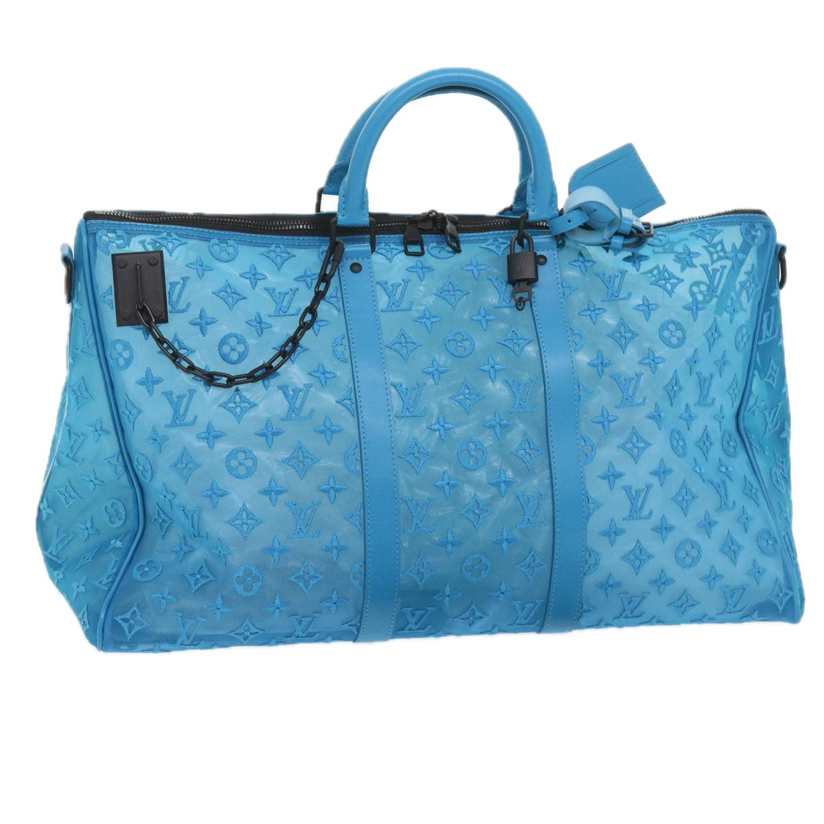 LOUIS VUITTON Monogram Mesh Keepall Triangle 50 Bag Blue M45048 LV Auth 56647A