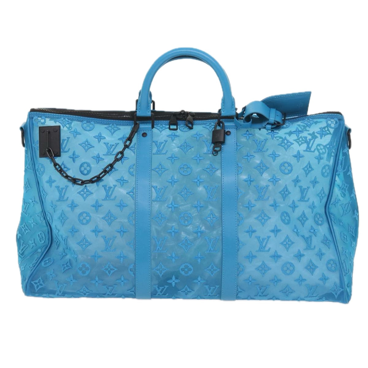 LOUIS VUITTON Monogram Mesh Keepall Triangle 50 Bag Blue M45048 LV Auth 56647A