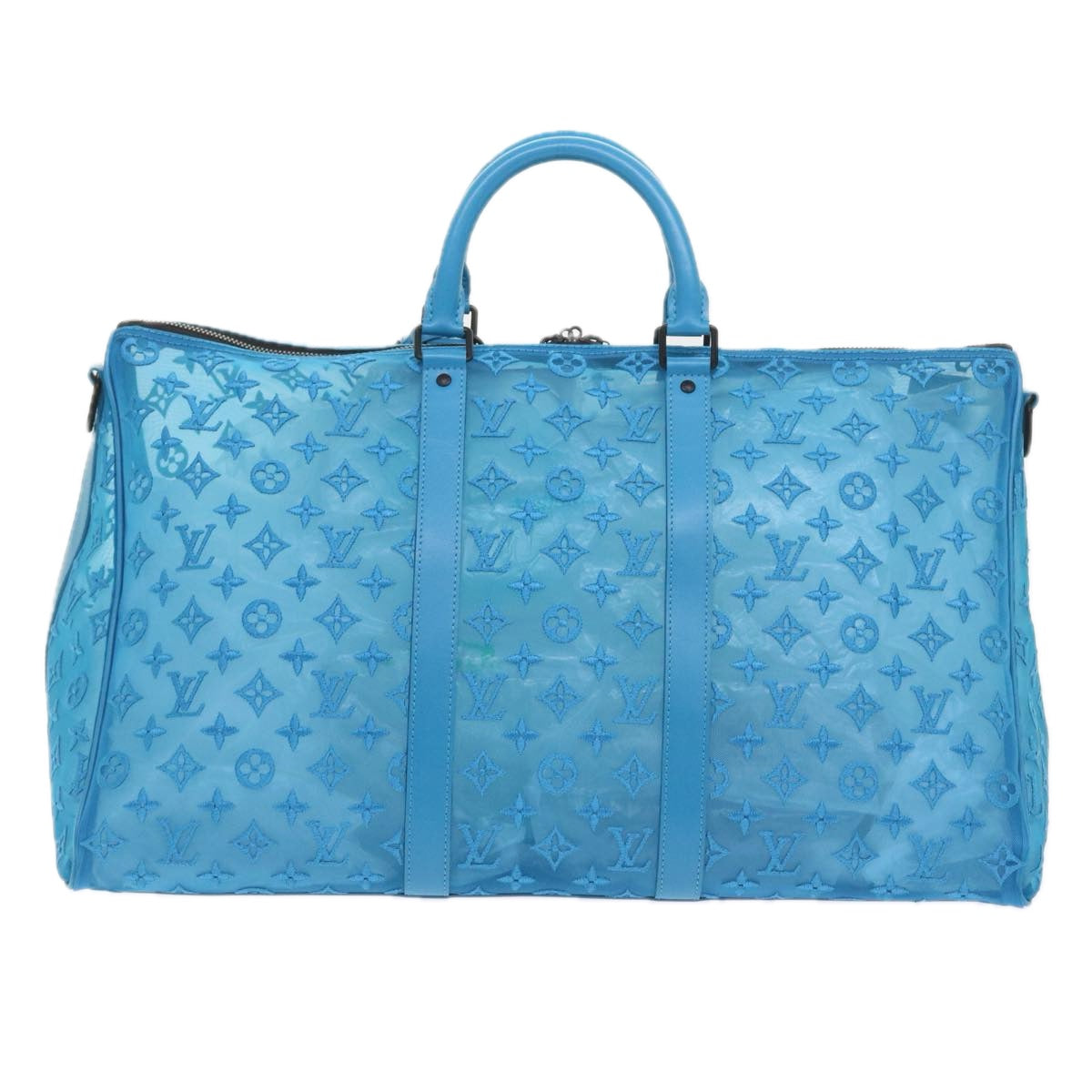 LOUIS VUITTON Monogram Mesh Keepall Triangle 50 Bag Blue M45048 LV Auth 56647A - 0