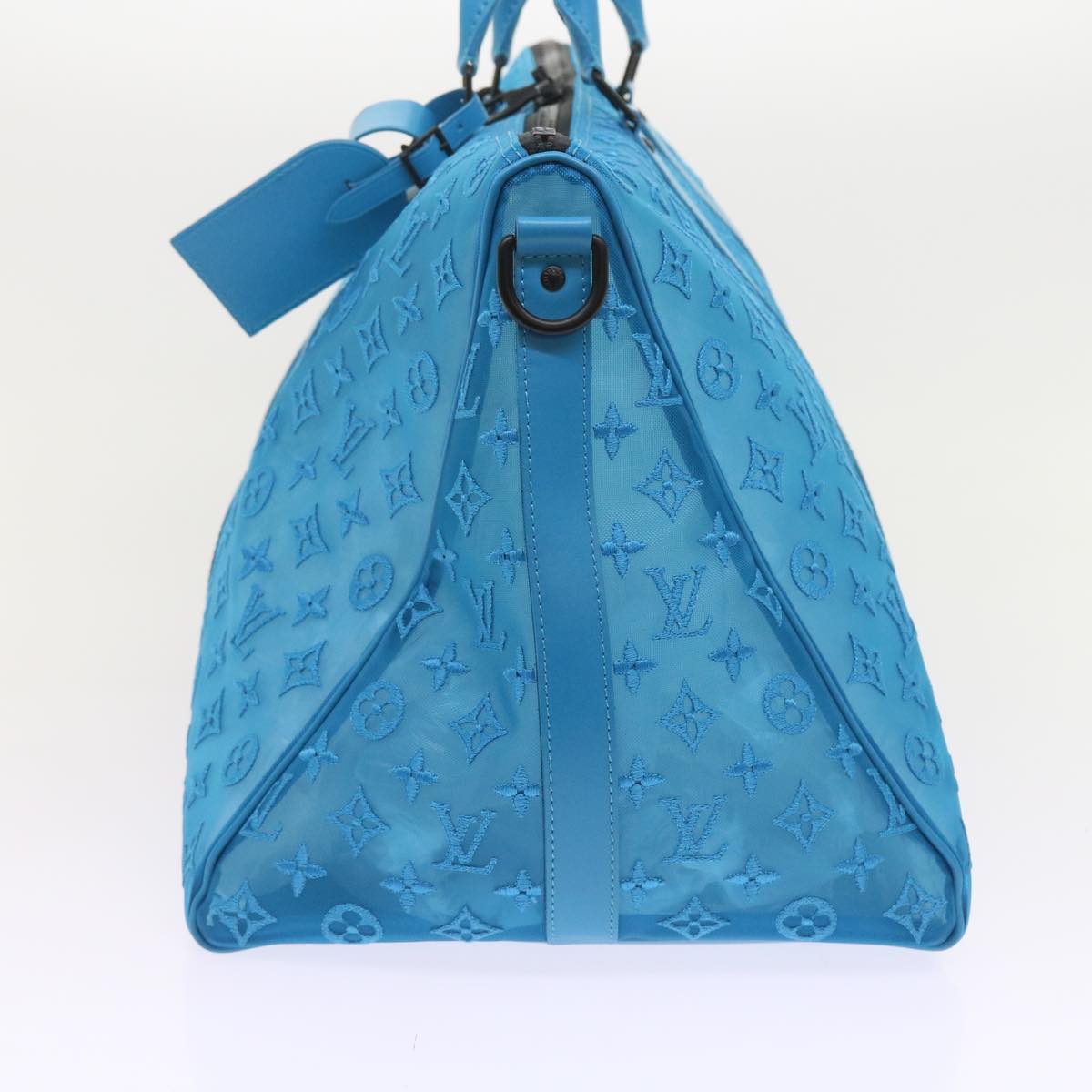 LOUIS VUITTON Monogram Mesh Keepall Triangle 50 Bag Blue M45048 LV Auth 56647A