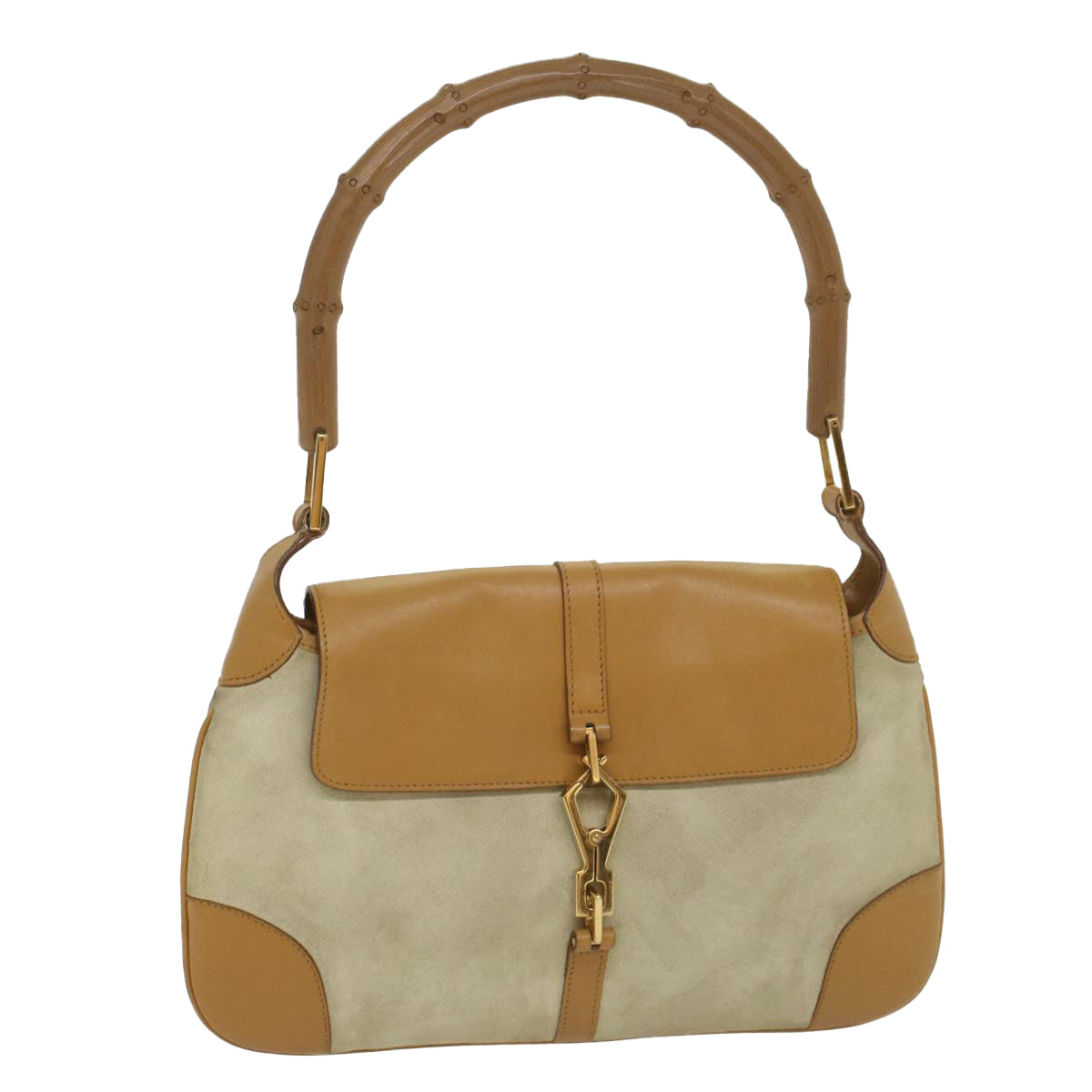 GUCCI Bamboo Jackie Shoulder Bag Suede Leather Beige 001 4096 1669 Auth 56659